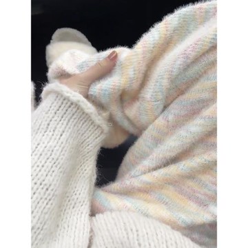 彩虹糯米褲女秋冬季2024新款加絨高腰垂感休閑直筒軟糯針織闊腿褲