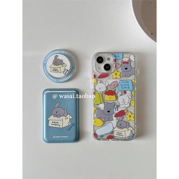 WASAI哇噻 韓國ins小眾設計可愛小狗插畫磁吸支架卡包適用iphone17蘋果16手機殼15promax新款透明亞克力13/14