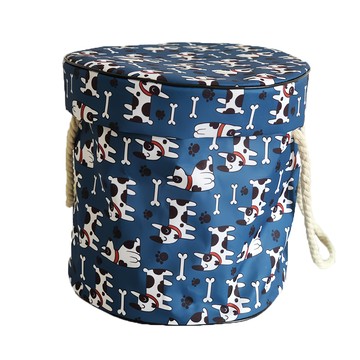 逛逛市集 大容量快速收納牛津布束口袋桶 側邊加厚手提 直取式收納盒 防潑水設計  32 x 32 x 28cm  藍狗狗  1個