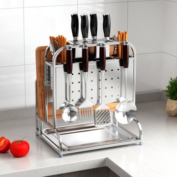 304不銹鋼廚房置物架筷筒菜刀座廚具用品收納架子多功能家用刀架
