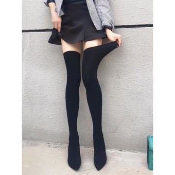 2024春秋新款尖頭細高跟過膝長靴女性感針織絲襪彈力長筒靴襪子靴