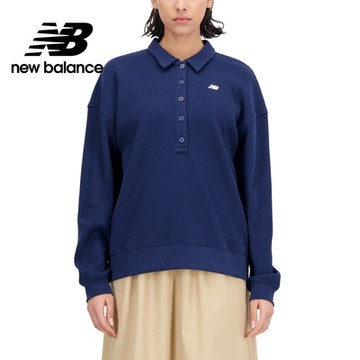 【New Balance】華夫格鬆餅POLO領長袖上衣_女性_深藍色_AWT33508NNY