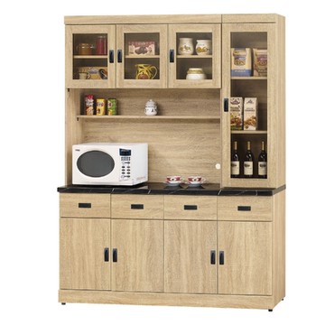 文創集 羅波5.3尺雲紋石面高餐櫃/收納櫃組合-160.2x43x210.2cm免組