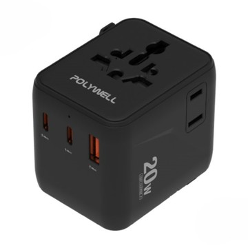 POLYWELL 寶利威爾 無美規 雙AC插座 + 雙C + USB快充 多國旅行充電轉接頭/萬國旅行充 20W  1個