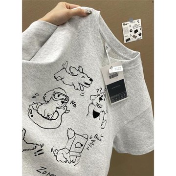 灰色純棉短袖T恤女夏季2026新款oversize寬松大碼港味半袖上衣服