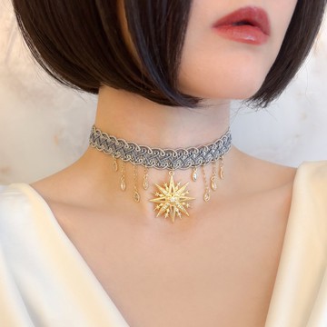 與灑落的星塵和彗星共舞 / 鋯石與灰編織頸鍊 SV674