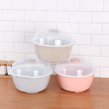 帶蓋保潔籃新款雙層圓形加大號廚房洗菜淘米瀝水籃塑料果蔬籃整套