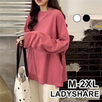 韓版開叉素色寬鬆長袖上衣 女裝 衣服 寬鬆上衣 顯瘦上衣 長袖t恤 冬裝 素T  LADYSHARE 【G037M5L】