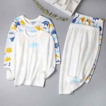 恐龍日系純棉長袖長褲2件裝 男女寶寶薄款竹節棉秋衣褲家居服四季