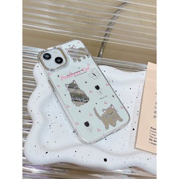 可愛貓咪郁金香高級適用于蘋果14/15promax手機殼蘋果13硬殼11/12鏡面鏡子xs/xr防摔7p創意