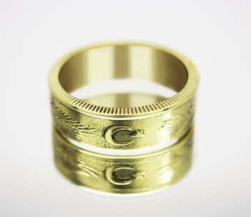 土耳其硬幣戒指 500 里拉 1990 年男士硬幣戒指 女士硬幣戒指