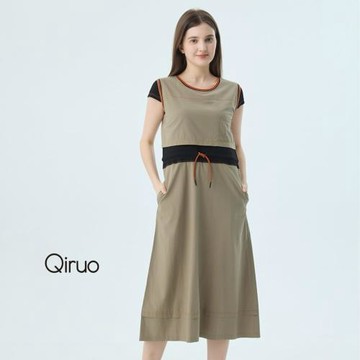 【Qiruo 奇若】春夏專櫃駝綠色精緻洋裝7185F 假兩件
