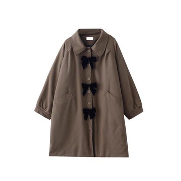 2025秋冬新款日系復古蝴蝶結寬松中長款夾棉加厚毛呢外套呢子大衣