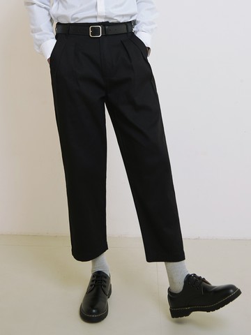 純棉經典腰頭打褶西裝褲