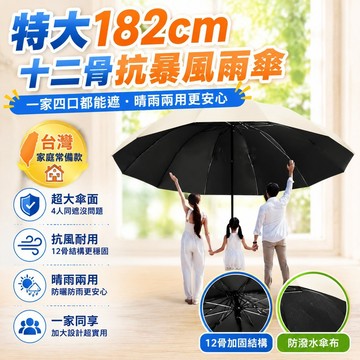 ⚡臺灣出貨⚡【全網低價】防曬182cm特大號十二骨抗暴風雨商務四人晴雨傘 9VKT