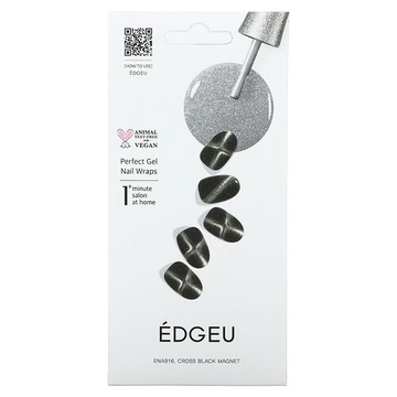 Edgeu, 精緻凝膠指甲包膜，ENA 916 Cross Black Magnet，19 件套