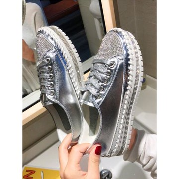 網紅小白鞋女鞋2025春新款韓版學生休閑板鞋水鉆松糕厚底樂福單鞋