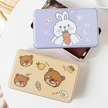 卡通可愛小熊鐵盒收納盒手賬雜物整理便攜首飾盒子化妝品收納盒