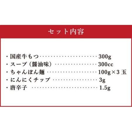 ふるさと納税 博多もつ鍋 3人前セット 醤油味 牛もつ300g ちゃんぽん麺つき 小腸 福岡県嘉麻市