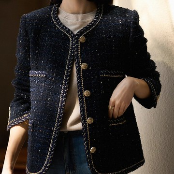 【巴黎精品】現貨+預購頂級法式毛呢外套大衣OL西裝小香風外套寬鬆秋冬大碼休閒女裝-鑲邊羊毛粗花呢a1lk37