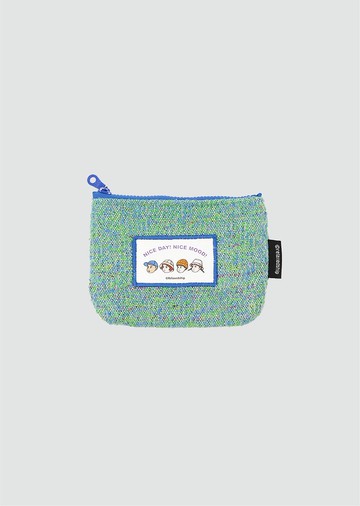 色織毛呢卡夾零錢包-藍綠色