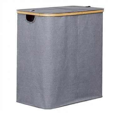 上手家居 掀蓋分格洗衣籃 髒衣籃/分隔洗衣籃/污衣籃/分類洗衣籃/分類髒衣籃  60 x 33 x 57cm  灰色