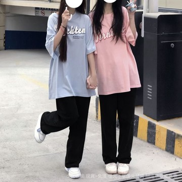 免運 台灣出貨 閨蜜姐妹裝夏季甜美套裝女學生寬鬆短袖t恤+休閒直筒褲百搭兩件套限時下殺 2212