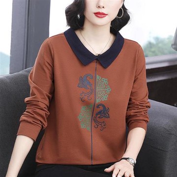 【巴黎精品】現貨+預購 高級長袖POLO衫寬鬆上衣針織衫大碼休閒大尺碼女裝百搭媽媽裝-圖騰刺繡2色a1lq39