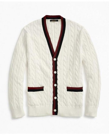 Brooks Brothers Men's Vintage-Inspired Supima Cotton Tennis Cardigan | Marshmallow | Size XS