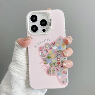粉色碎花凱蒂貓適用蘋果17promax手機殼新款女iphone16pro簡約ins風15可愛卡通14磨砂硅膠13潮牌高級感17Air