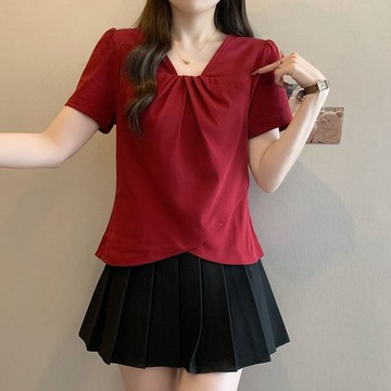 大碼胖MM韓系簡約夏季女裝新款不規則短袖T恤時尚設計感百搭上衣