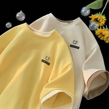 假兩件華夫格短袖t恤女小眾半袖上衣夏季純棉寬松情侶裝體恤【不二雜貨】