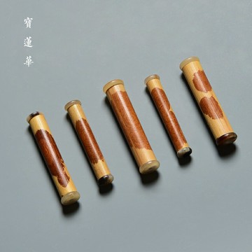 紅湘妃竹鑲花牛角竹節 文玩手把件 竹掛件勒子 背云小掛墜 竹飾品