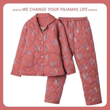 北極絨睡衣女冬季加厚三層保暖純棉夾棉中年媽媽秋冬款家居服套裝