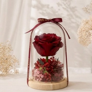 【520告白日】【依織IORI Boutique Florist】永恆的祝福-圓形永生花透明玻璃罩 LED燈 日本永生花 生日花禮 情人節花束 花禮 居家裝飾 辦公室裝飾 全台配送