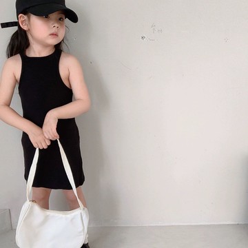🎀biubiu童裝🎀女童韓版洋氣無袖工字背心連衣裙夏季新款吊帶掛脖純色百搭中裙潮