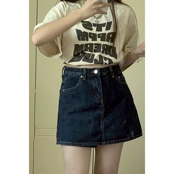 Chubchic~S-5XL 大碼胖mm複古牛仔短裙女高腰夏季新款遮肚子遮胯顯瘦a字半身裙子 牛仔短裙