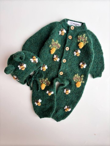 禮物男嬰新生兒回家服裝訂製手工針織套裝連身衣、帽子