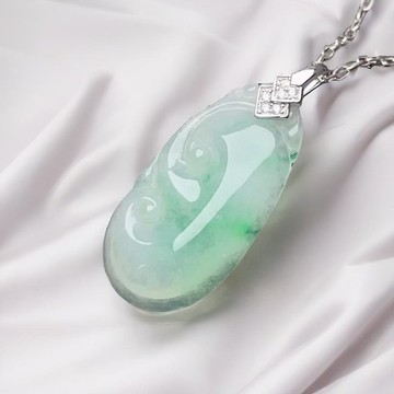 冰飄綠翡翠如意項鍊 925純銀 | 天然緬甸玉翡翠A貨 | 送禮