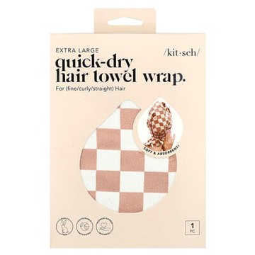 Kitsch, 快乾幹發巾包，特大號，赤土色格子，1 包