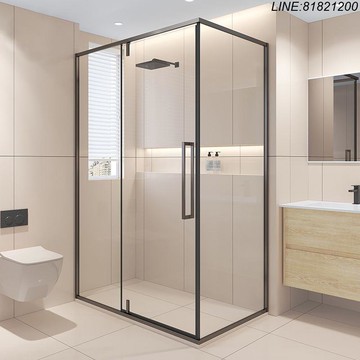 淋浴房 隔斷玻璃 免運 開立發票 可訂製新款極簡L型淋浴房方形玻璃隔斷洗澡平開門淋浴房l型淋浴房