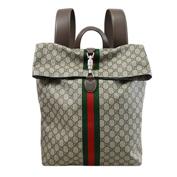 GUCCI 771344 Jackie 1961 經典GG印花條紋商旅大後背包.駝/咖邊