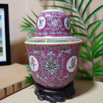 景德鎮廠貨瓷/手繪粉彩紅萬壽無疆大號（半斤）溫酒暖酒燙酒壺