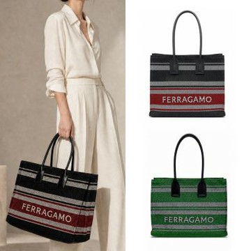 Ferragamo 文字logo 托特包 (黑皮革提把/PVC織物混紡面料)-二色任選