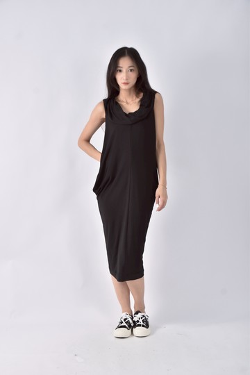 (S) huang shu chi禮服寬鬆無袖長黑色洋裝