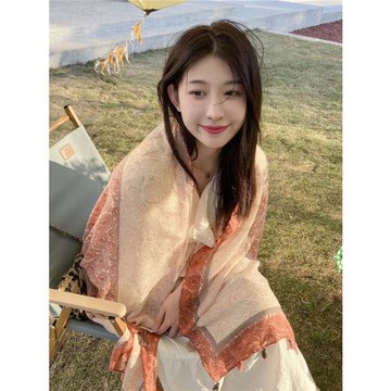 圍巾女春秋夏季空調披肩海邊沙灘百搭防曬紗巾護脖保暖棉麻絲巾