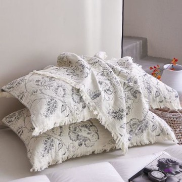 A類枕巾一對裝純棉枕頭巾兩只色織不掉色流蘇花邊枕套墊巾