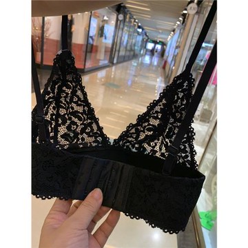 透明性感胸罩歐美性感三角蕾絲內衣大胸顯小火辣黑色白色文胸1