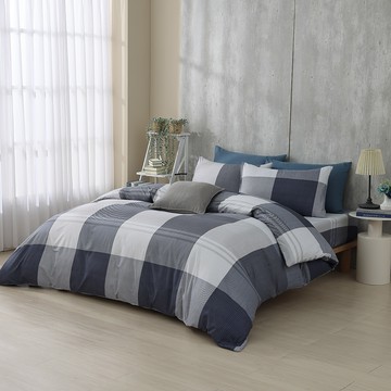 Ishur 伊舒爾 雲絲棉兩用被床包4件組 森格調  雙人  格子  床包 + 兩用被套 + 枕套 2個