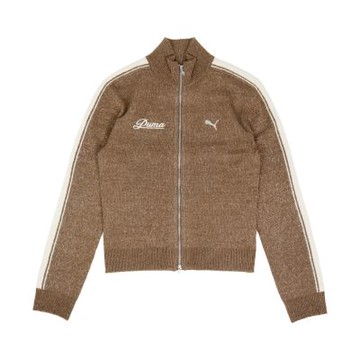 Puma 外套 Retro Tape 女款 棕 立領 雙向拉鍊 合身 針織 亞規 635719-85